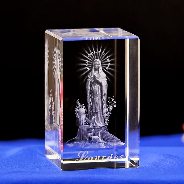 Customized Crystal Lourdes Virgin Mary 3d Laser Etched Crystal Sacred Gifts