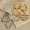 New Trendy Earring Waterproof Tarnish Free 18K Gold Plated Gradient Bead Oval U Stainless Steel Hoop Earrings