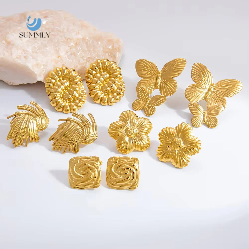 SUMMLY Wholesale Trend 18K Gold Plated Stainless Steel Earrings Personalized Butterfly Flower Shape Fashion Jewelry
