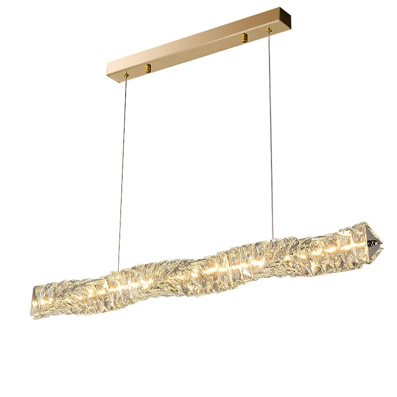 Indoor Gold Rectangle Metal Pendant Light Modern Luxury Italian Crystal Chandelier with Led for Kitchen Island