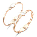 DINGCHAO Rose Gold Stainless Steel Bangle Roman Numeral Engraving with Zircon for Women Fashion Jewelry Gift