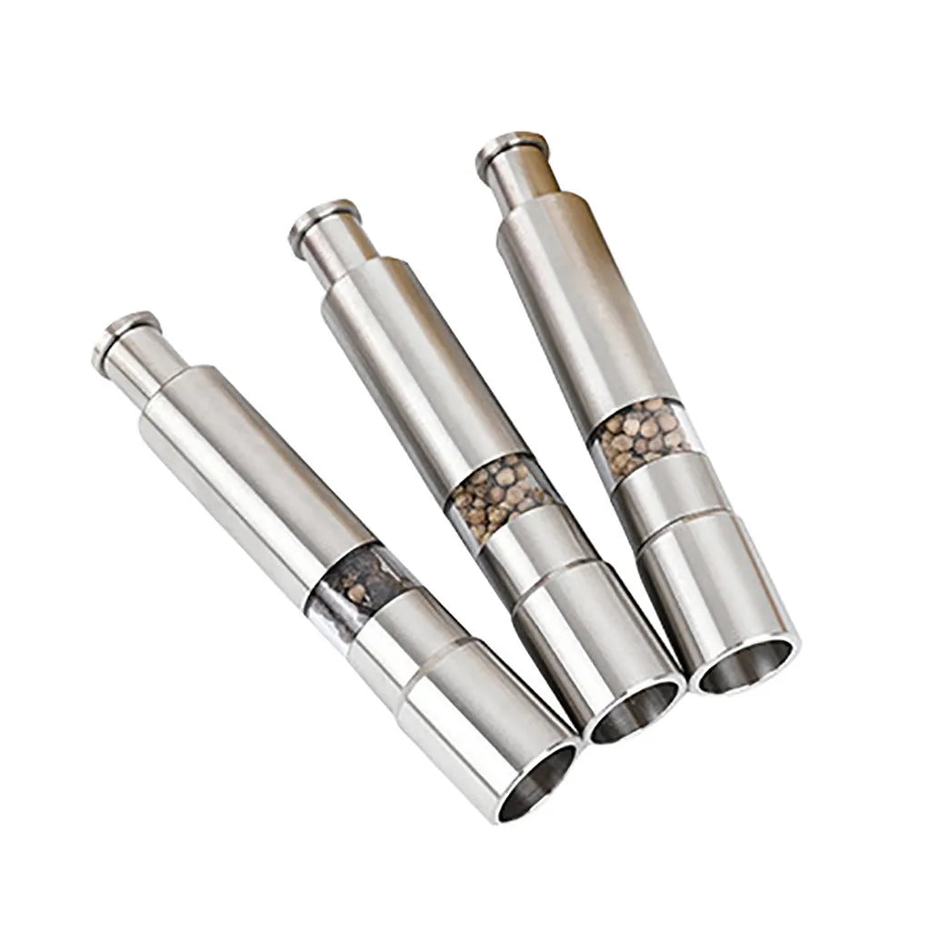 Custom Stainless Steel Spices Mill Grinder With Thumb Push Button Household Mini Pepper and Salt Grinder