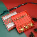 Fancy 6Pcs Christmas Cutlery Set Gold Silver Stainless Steel Coffee Spoon & Fork Set with Gift Box