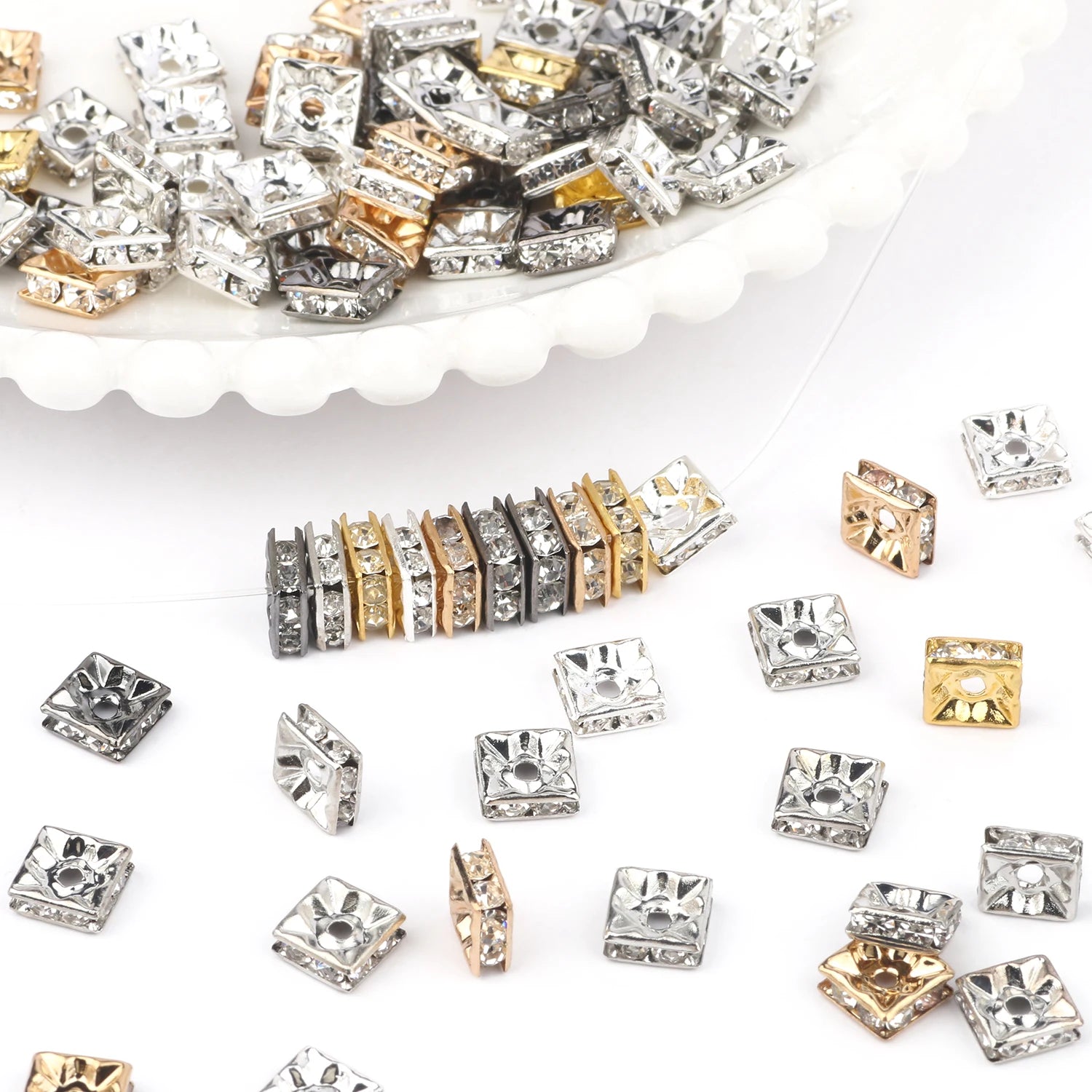 Wholesale 6/8mm Silver/Gold Rondelle Crystal Rhinestone Spacer Beads Metal Material for Jewelry DIY Bracelet Making