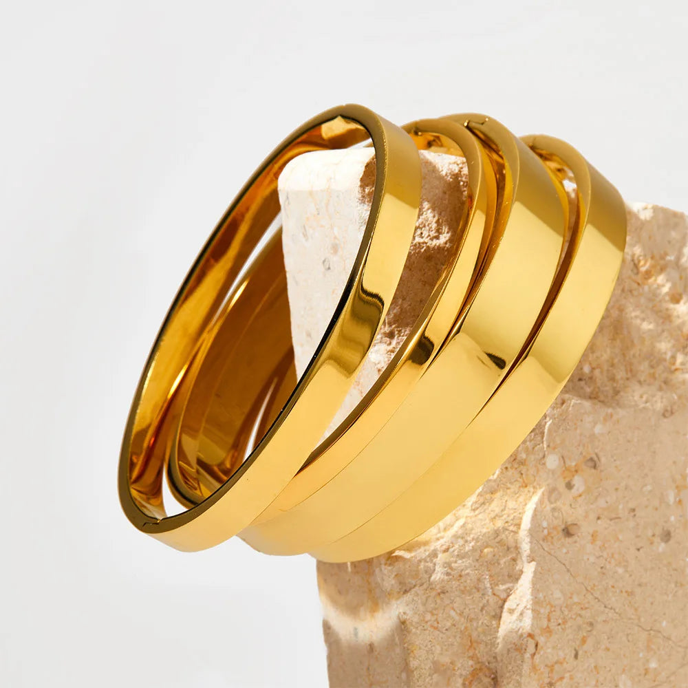 Stainless Steel 18K Gold-Plated Women's Accessories Tarnish Free Waterproof Jewelry Smooth Round Women'S Bracelet Gold Bangles