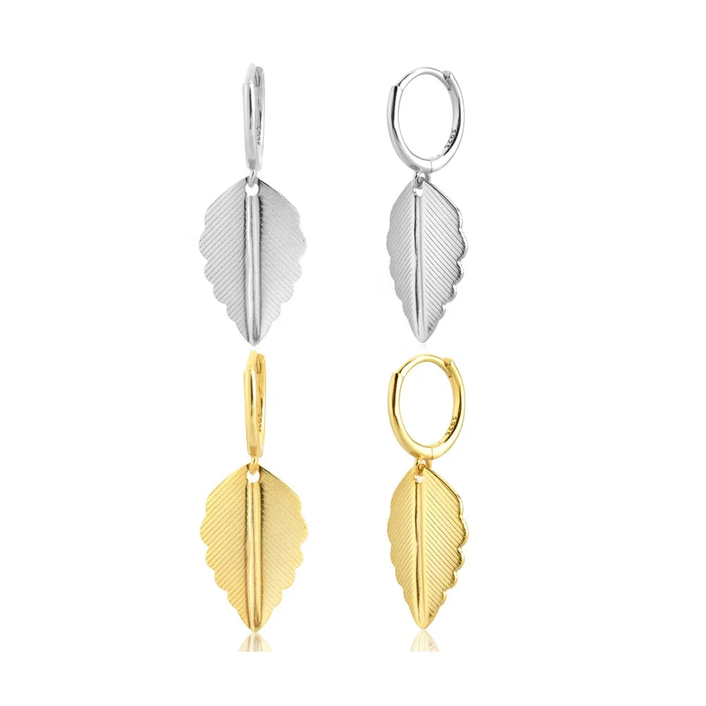EH1128 18K Gold Plated S925 Sterling Silver Leaf Hoop Earrings for Women Dangle Earrings Fashion Cute Hoops