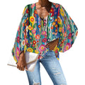 Fashionable Flowers Printed Women's 2024 Long Sleeve Tops Dressy Casual V Neck Tunic Shirts Loose Chiffon Work Blouse for Women