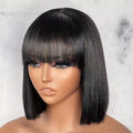 Brazilian Double Virgin Human Hair Glueless Lace Wig Silky Straight With Bangs Human Hair Wigs Short Bob Machine Made Wig Vendor