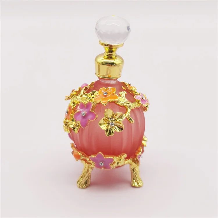 Middle East Dubai Arabian Glass 25ml Red Frost Fragrance Perfume Essential Oil Attar Bottle Handmade Crafts Metal Bottle