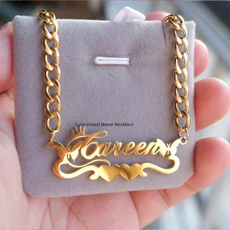 Customized Fashion Jewelry Necklaces with Stainless Steel Crown Name and Butterfly Pendant