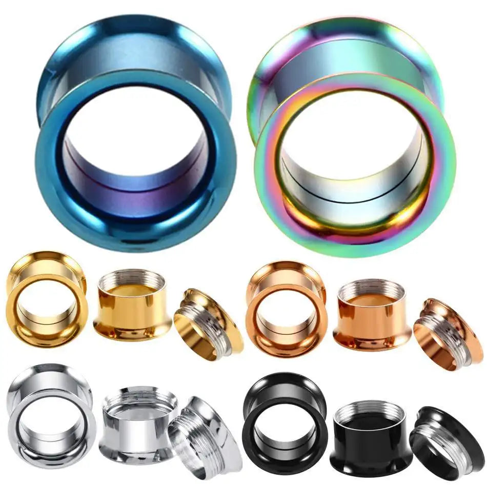 Set of 12 Pcs Stainless Steel Ear Plugs Large Double Flare Alloy Gauges Stretching Screw Fit Tunnels Gauge 2g - 1 Inch