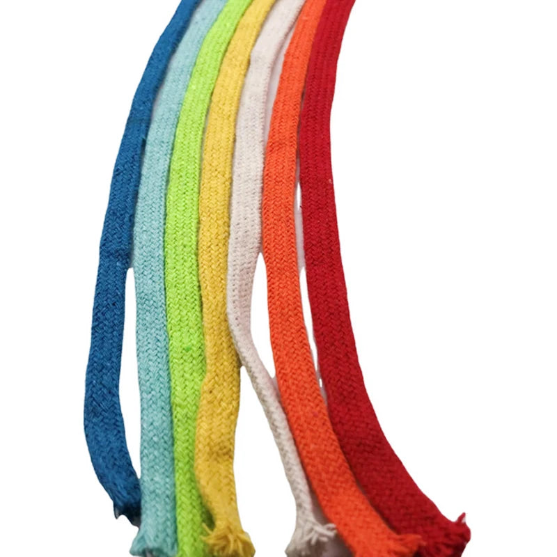 Highly Durable Eco-Friendly Flat 1cm Wide Colorful Crochet Knitting 100% Cotton Drawstring Cord Rope for Sports Bags Garment
