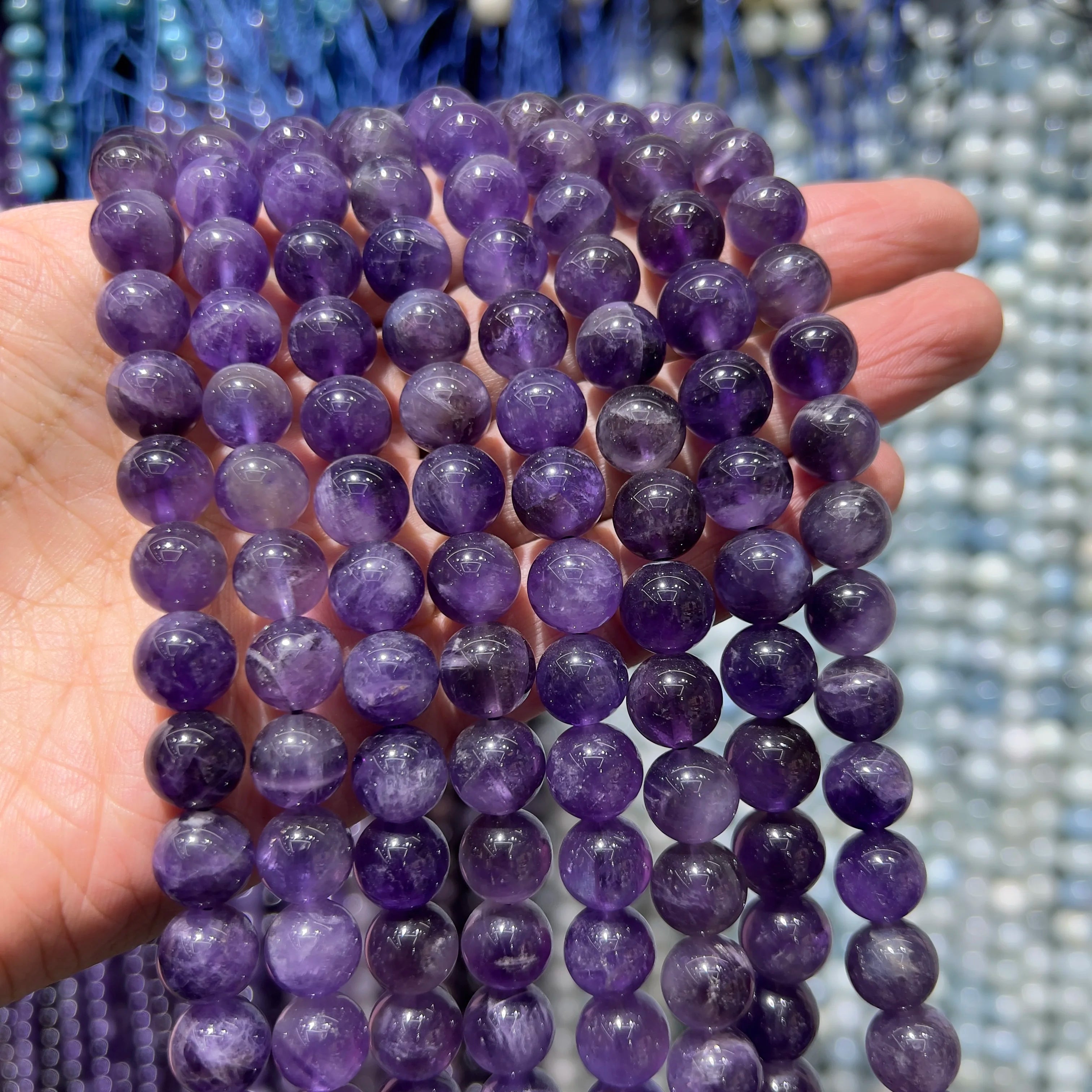 Wholesale 8mm Purple Amethyst Gemstone Beads Loose Tiger Eye Crystal Glass Beads for Bracelet Jewelry Making