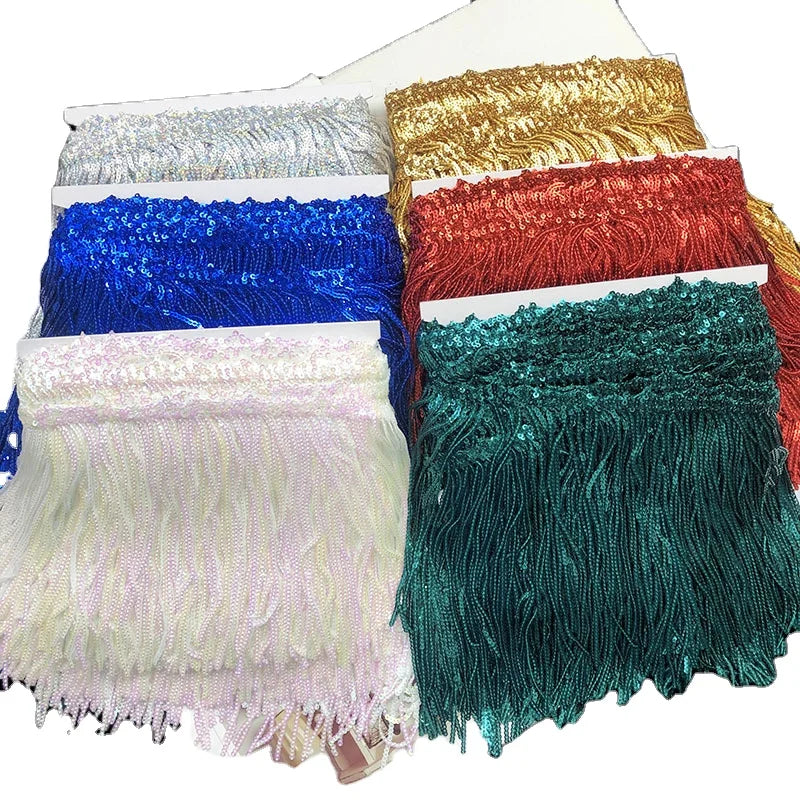 Latin Dancewear Costume Sequined Lace Fabric Diy Garment Embellishment Bikini Sewing Curtain Dress Hem Tassel Fringe Lace Trims