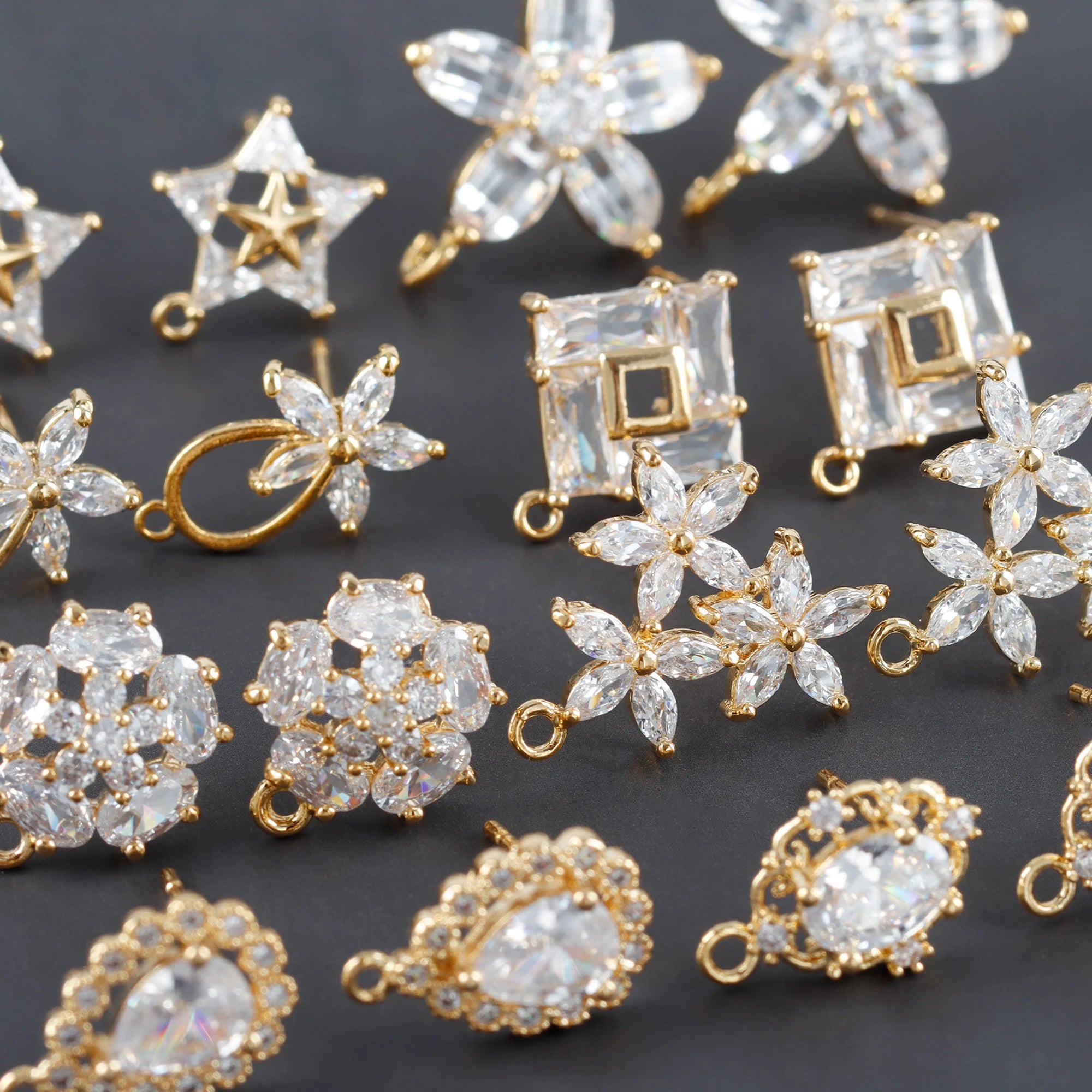 M1093  6pcs/lot Jewelry Accessories18k Gold Platedcopperzirconspass REACHnickel Freediy Earring Marking Findings