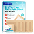 SEFUDUN 5 Packs Wound Care 4 x 4 in Waterproof Breathable Sterile Bandage Silicone AG Foam Dressings with Border Adhesive