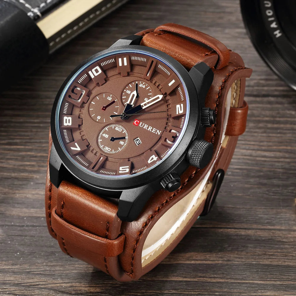 CURREN 8225 Brand Watches Men Brand Waterproof Chronograph PU Leather Strap Quartz Watch