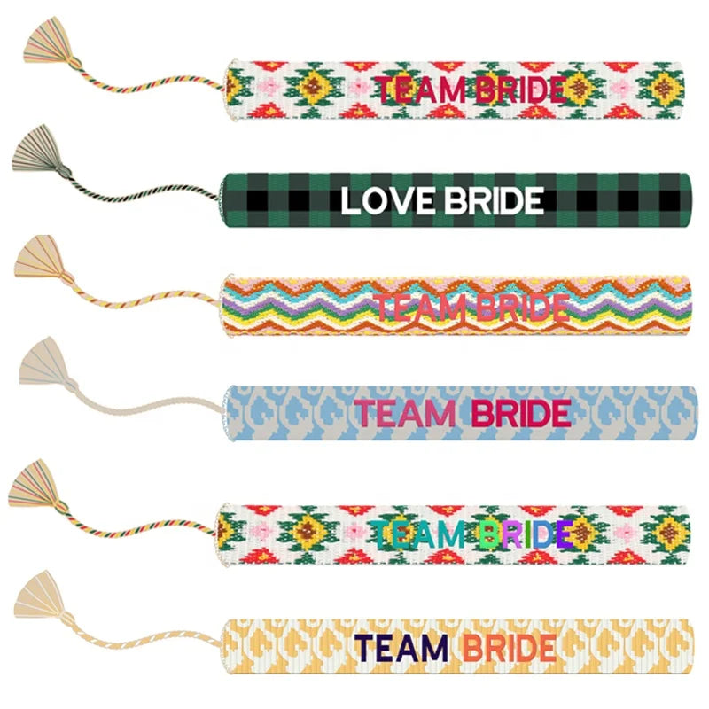TEAM BRIDE Party Wedding Supplies Wristband Bride to Be Embroidered Letter LOGO Woven Tassel Bracelet