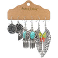 3 Pairs Vintage Big Bird Hollow Wing Drop Earrings Set Women Ethnic Flower Dangle Long Earrings Jewelry Set