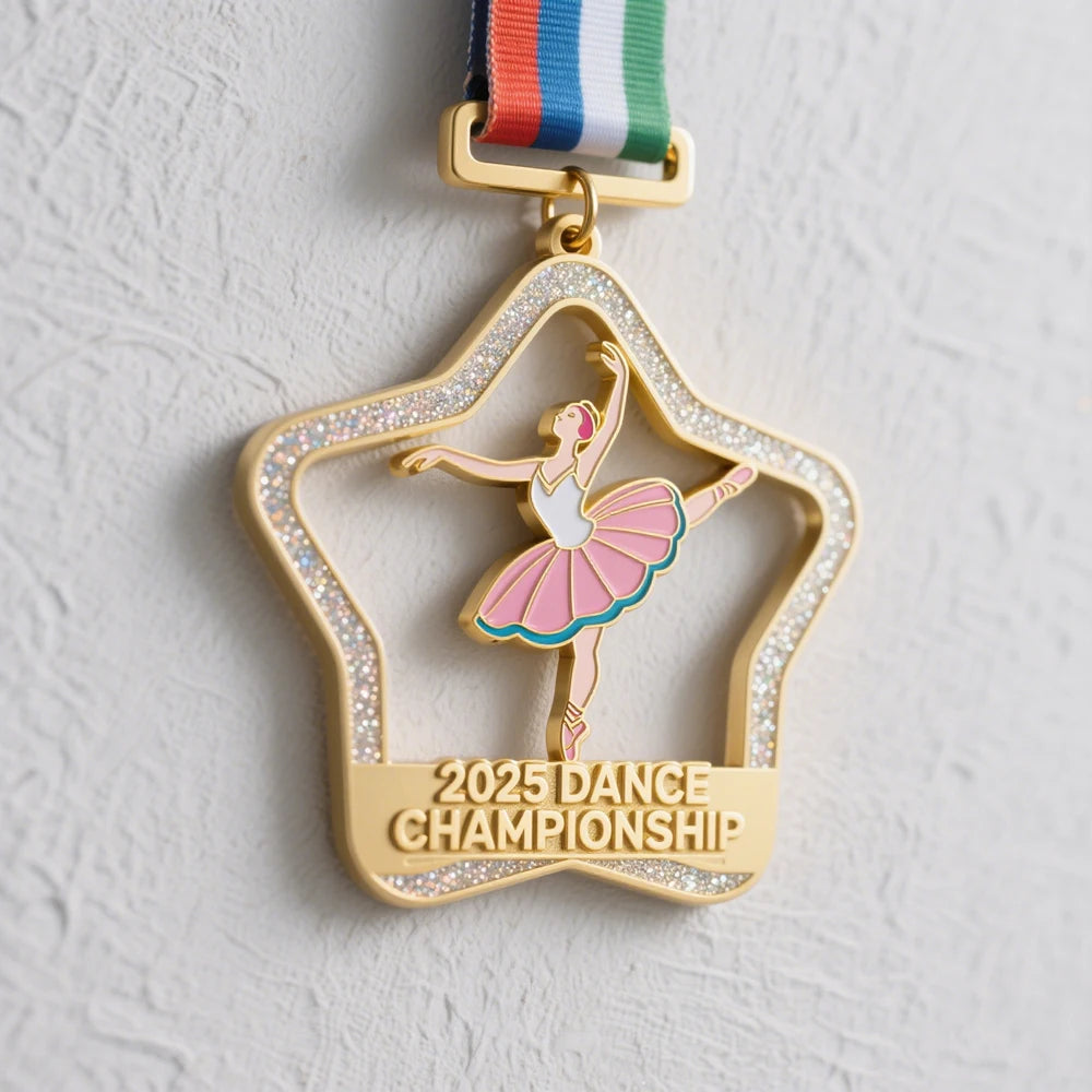 Manufacturer Cheap Custom LOGO Dance Medals Sports Metal Carnival Run Gymnastics Skating Glitter Custom Medals Award Gold Medal