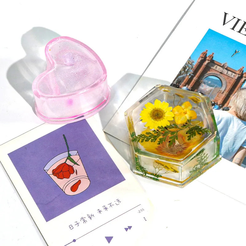 Large Resin Heart Hexagonal  Storage Box Necklace Rings Container Molds 3D DIY Box Silicone Mold Making Resin Casting Home Decor