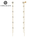 Minimalist Thin Chain Long Tassel 925 Sterling Silver Round Cut 5mm 3mm  2 Carat VVS1 Moissanite Jewelry Drop Earrings