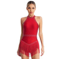 Factory Womens Dance Costume Rhinestones Tassel Leotard Bodysuit Ballroom Latin Tango Salsa Dance Wear