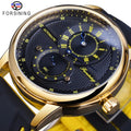 Forsining New Double Dial Watch Men Automatic Wristwatch Waterproof Casual Mechanical Gift Watches Sport Blue Pointer Clock