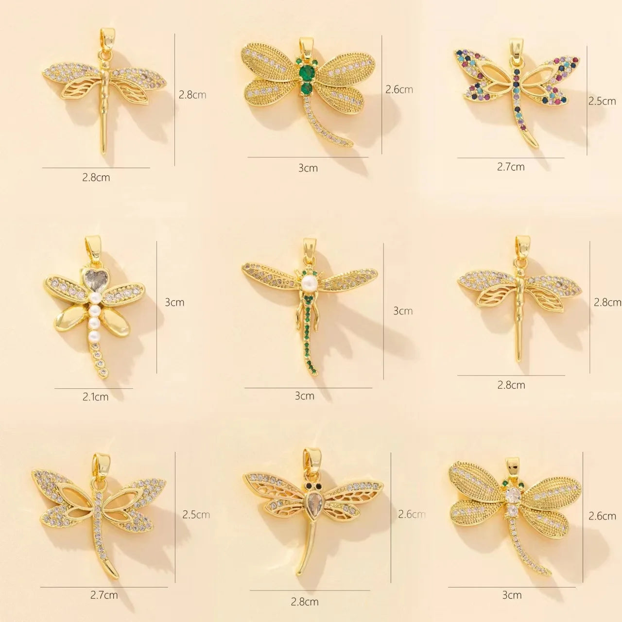 Wholesale Diy Punk Jewelry Copper Gold Plated Colored Zirconia Accessories Multi-Style Gold Silver Dragonfly Necklace Pendant