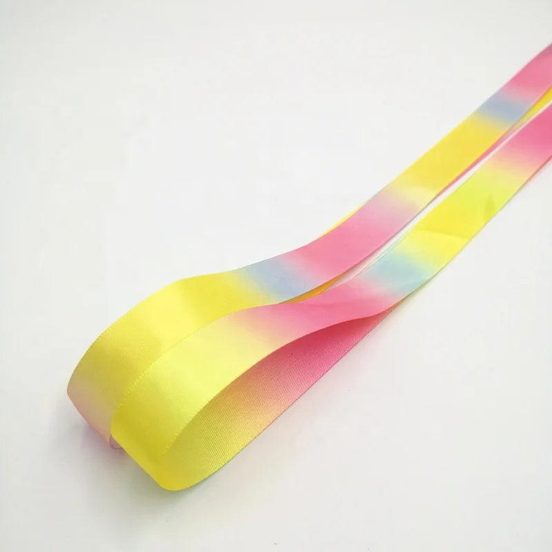 Wholesale Satin Ribbon Shoelaces Transparent Plastic Tips 2cm Width 100cm Length Flat Printed Casual Style Rainbow Colors for