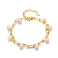 Ladies Double Layers Fresh Water Pearl Chain Bracelets Bangles Women