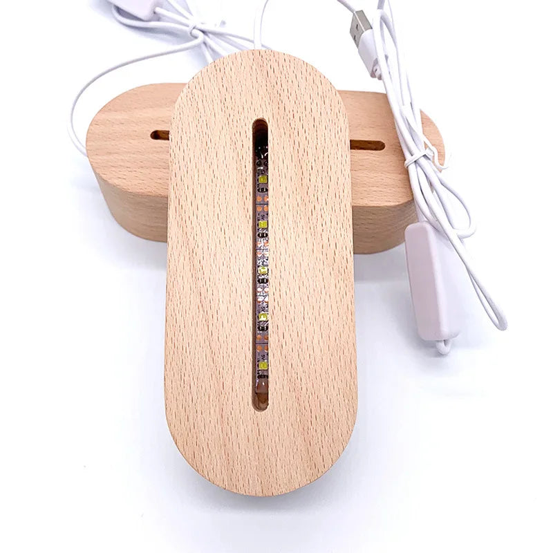 Custom USB Wooden Lights Led Base 3D Night Light Base Luminous Lamp for Bedroom Gift Acrylic Board Wooden Bases Led Lamp Diy