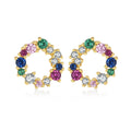 Fashion Cute S925 Sterling Silver rainbow Gemstone Round Earrings Colorful Zircon Stud Earrings