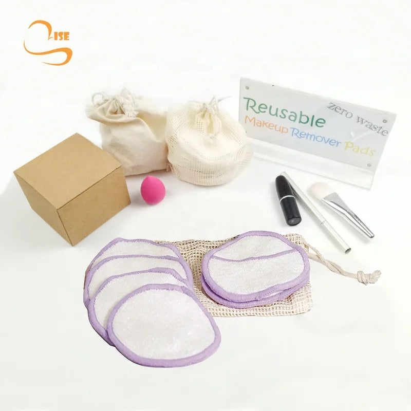 3.15" Round Reusable Makeup Remover Pads Laundry Bag Set Chemical Free All Skin Soft Bamboo Facial Wipes Eco