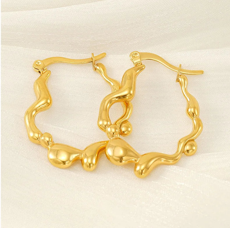 Trendy New Style 18K Gold Plated Stainless Steel Fashionable Irregular Hoop Earrings for Women's Engagement