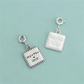 Sweet 925 Sterling Silver Love Alphabet Engrave Square Pendant Antique Silver Square Charms for Jewelry Making