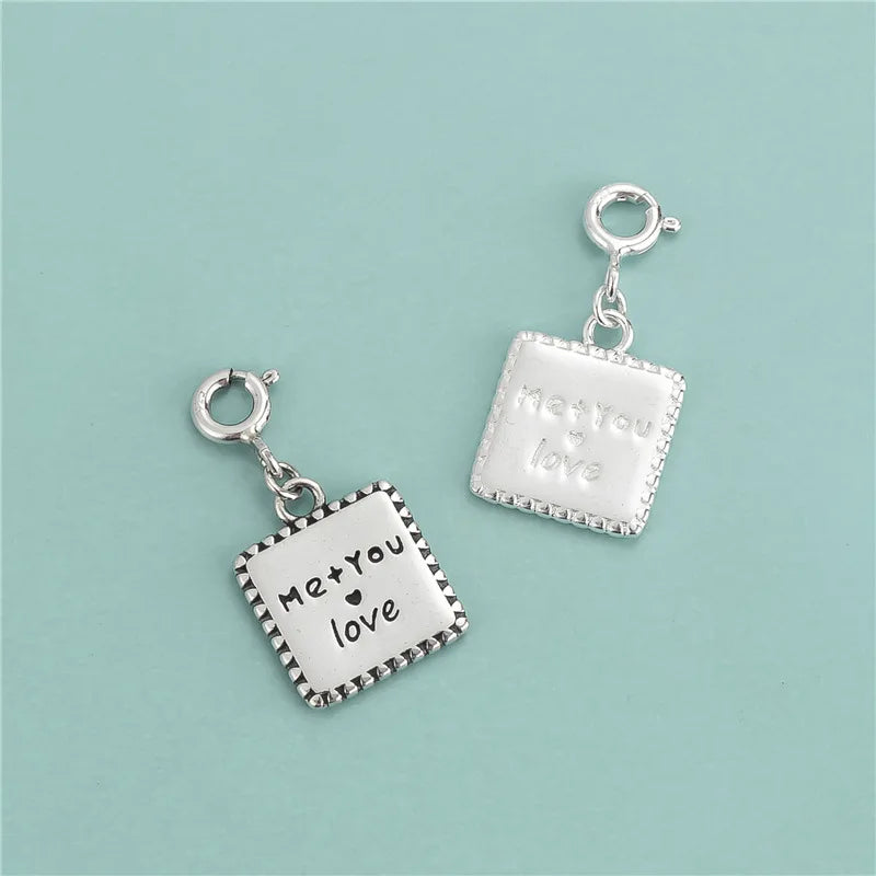 Sweet 925 Sterling Silver Love Alphabet Engrave Square Pendant Antique Silver Square Charms for Jewelry Making