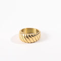 Trendy 316L Stainless Steel Rope Finger Ring Statement 18K Gold Plated Thick Wide Band Twist Ring for Women