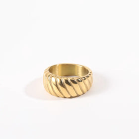 Trendy 316L Stainless Steel Rope Finger Ring Statement 18K Gold Plated Thick Wide Band Twist Ring for Women