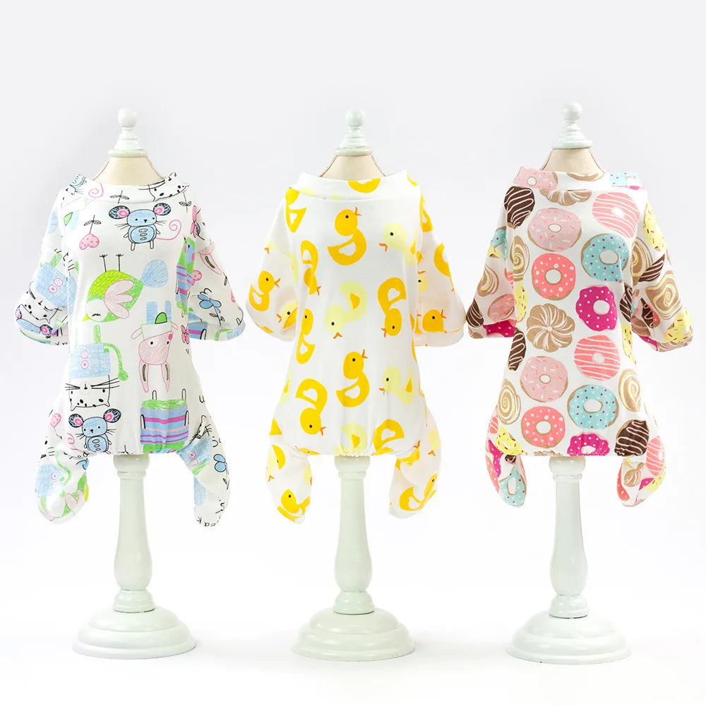 Summer Small Dog Cat Pyjamas Outfits Teddy Printed Tshirt Soft Pet Clothes Shirt Pijama Perro Dog Jumpsuit Cotton Pet Dog Pajama