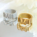 Fashion Letter M Stainless Steel Mesh Belt Rings Jewelry 18K Gold Chain Rings Jewelry for Women