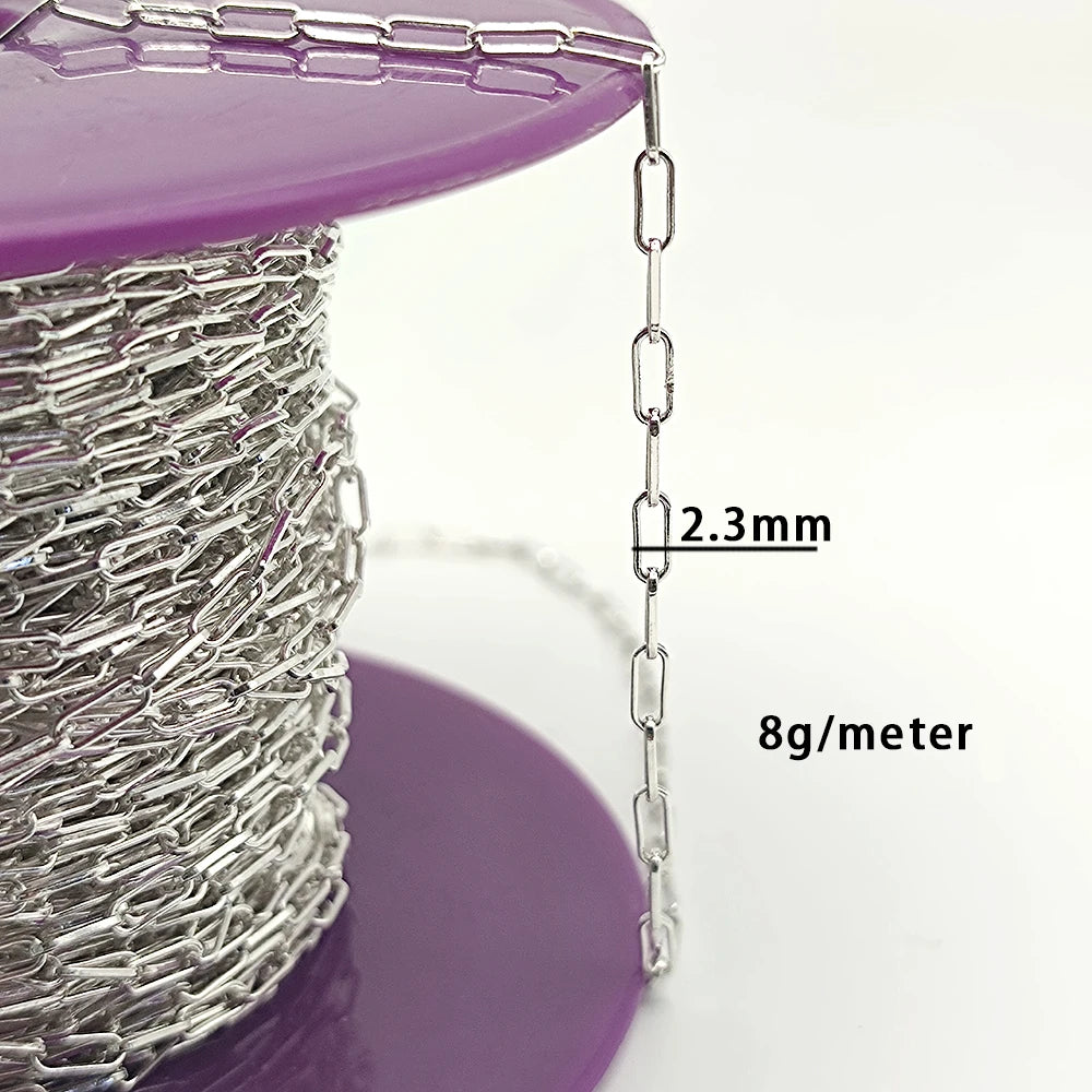 Wholesale Unfinished Chain Roll Sterling 925 Silver Paper Clip Chain Gold Plated for Jewelry Making Chain Necklace