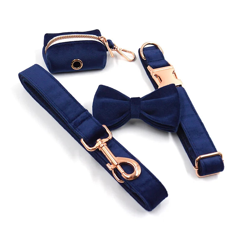 Wholesale Pet Cat Dog Engraved Bow Tie Collar Velvet Corduroy Custom Acceptable Leash Poop Bag Dispenser