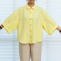 Spot Cheap High Quality Women Wear Button Down Top Shirt Simply Yellow Color Pure 100% Linen Shirt Women