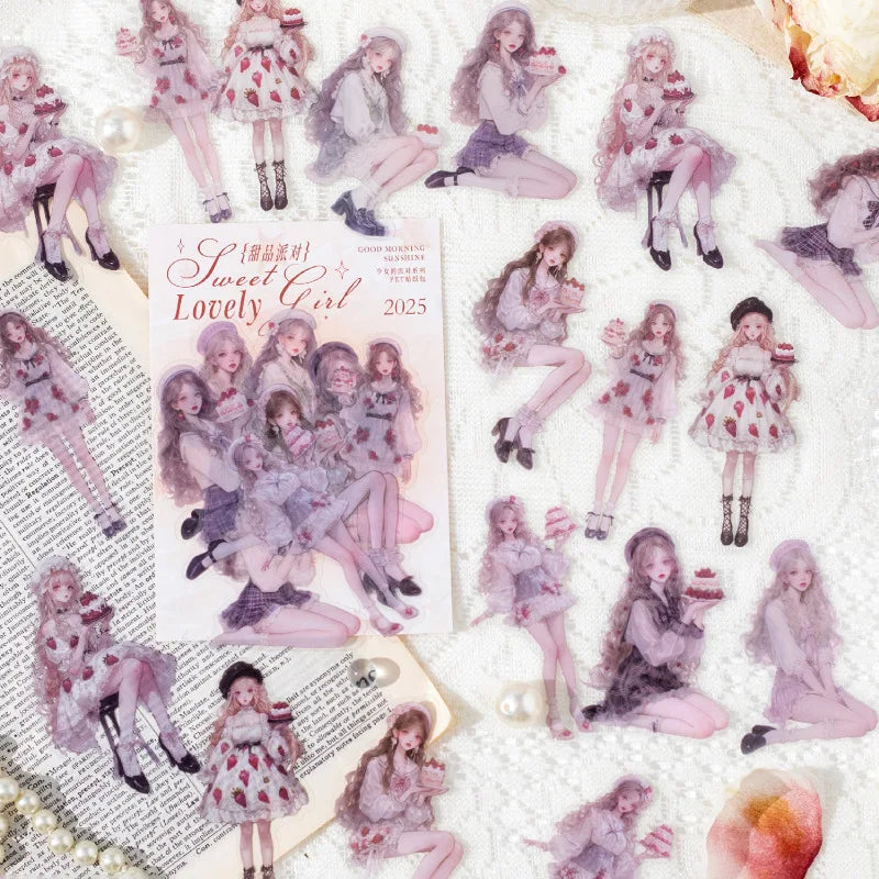 30pcs/pack Teenage girl's party series PET sticker pack handbook European style decoration cute collage bottoming characters