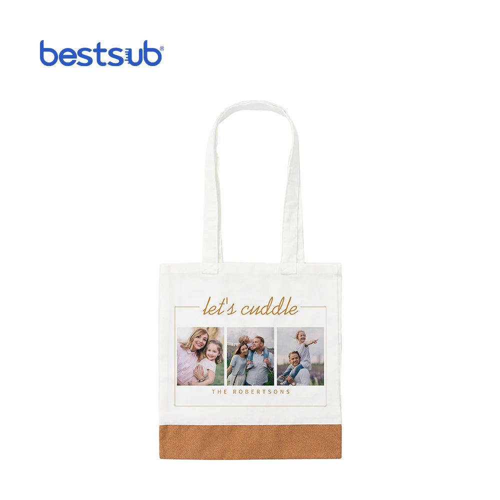 BestSub Wholesale Custom Sublimation Blanks Canvas Stitching Cork Eco-Friendly Shopping Bag