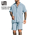 Clearance Sales Men Vintage Summer Short Sleeve Shirt & Shorts Two Piece Set Casual Loose Beach Style Solid Color Suits Clothing