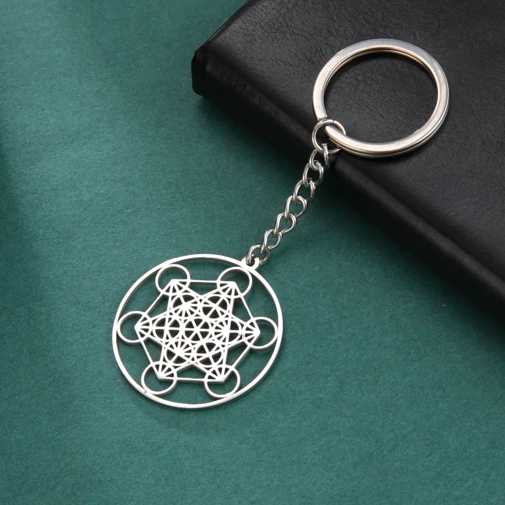 Archangel Metatron Sacred Geometry Symbols Keychain Secrets of the Kabbalists Garden Solomon Stainless Steel Jewelry