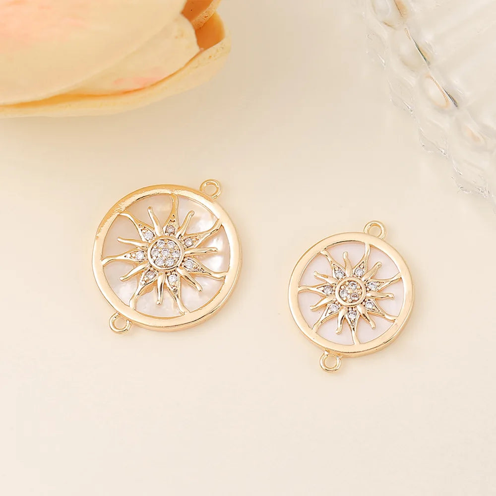 Diy Designer Shell Round Brass Pendant Bracelet Making Accessories Necklace Earrings Jewelry Findings Double Hook Charms Pendant