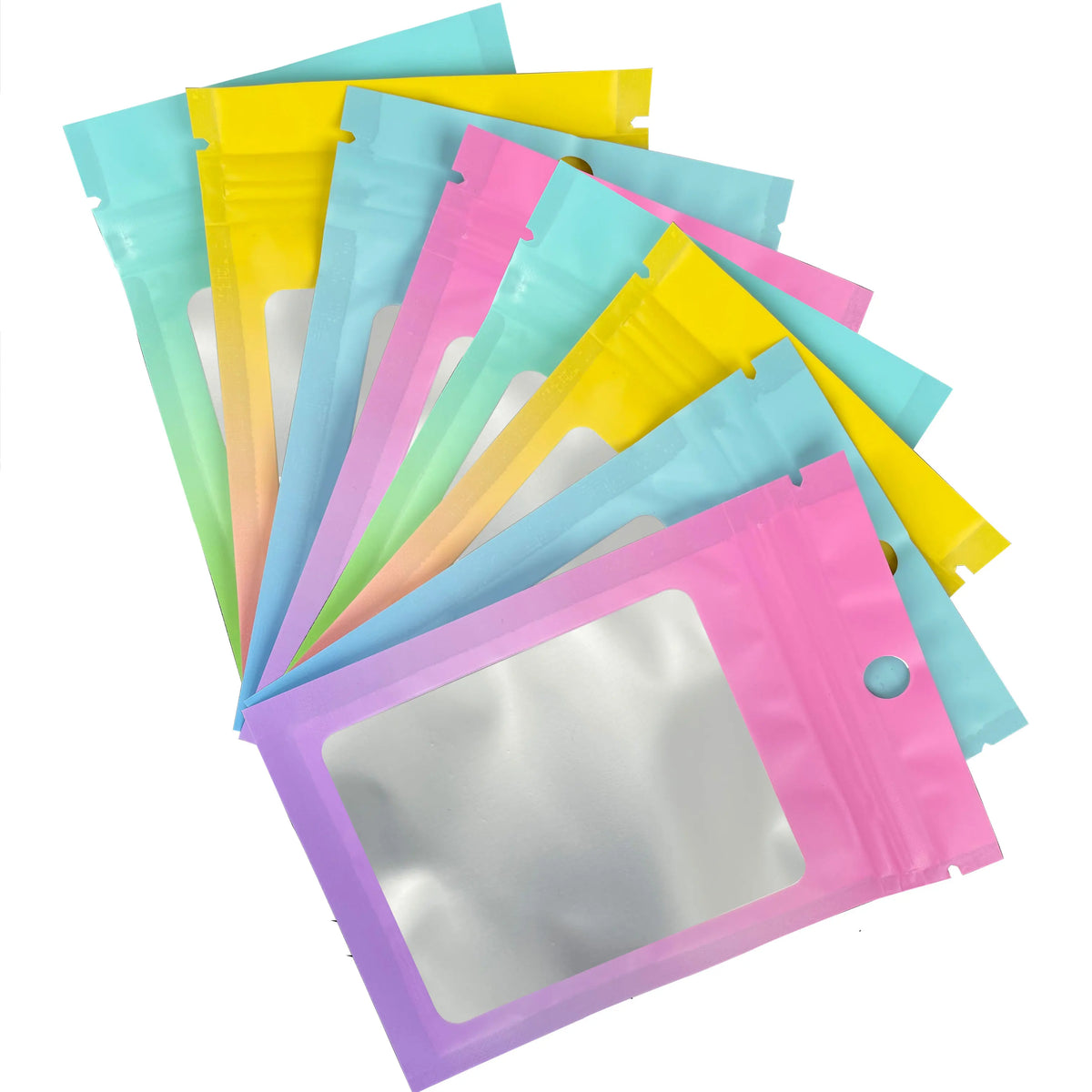 Customizable Matte Window Ziplock Packaging Bags Purple Pink Blue Colorful Gradient Mylar for Small Businesses with Logo Print